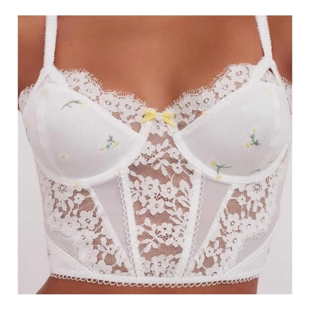 Victoria’s Secret For Love & Lemons White Floral Lace Corset Bustier Medium